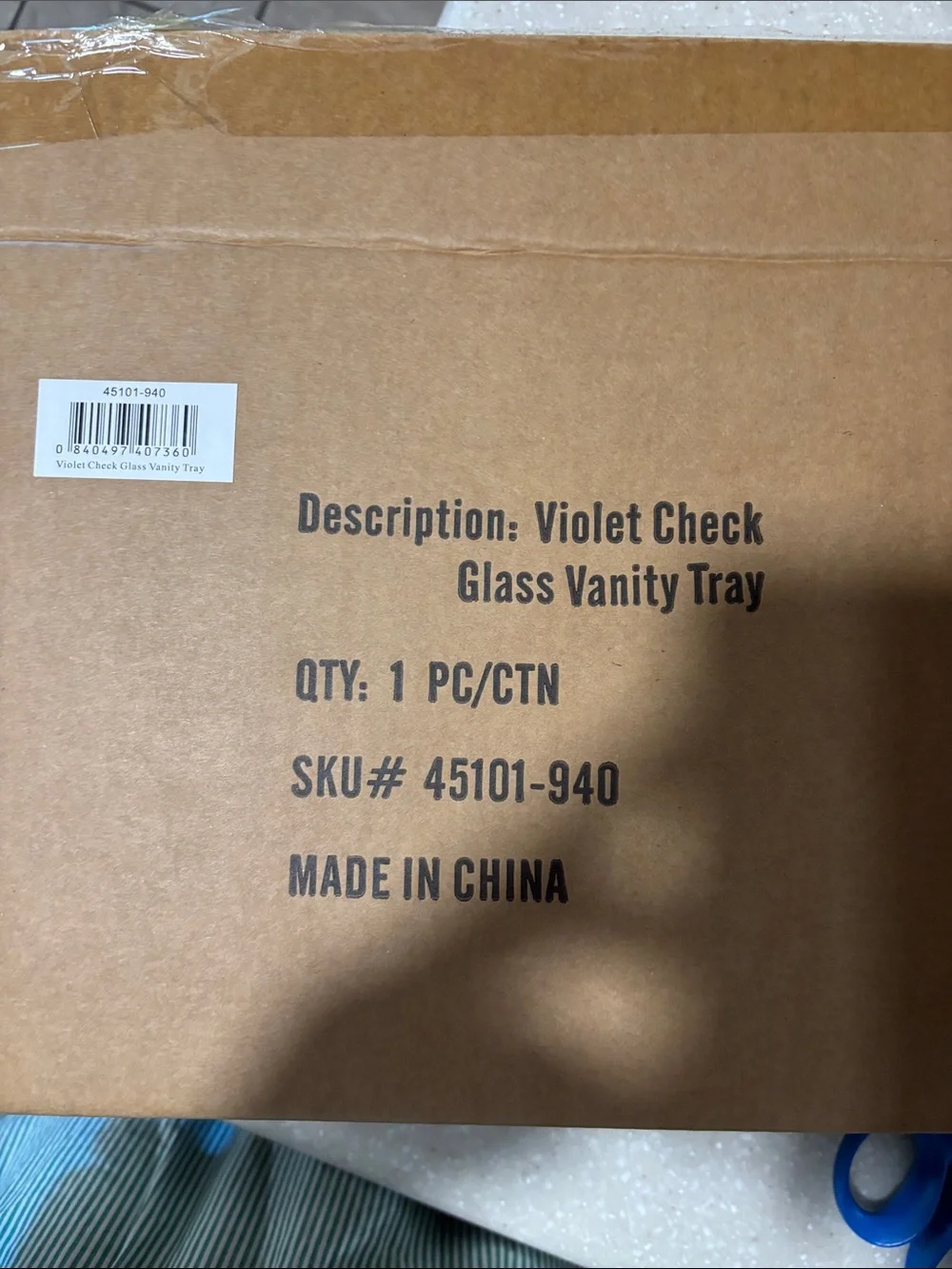 Mackenzie Childs glass vanity Tray in Purple & White